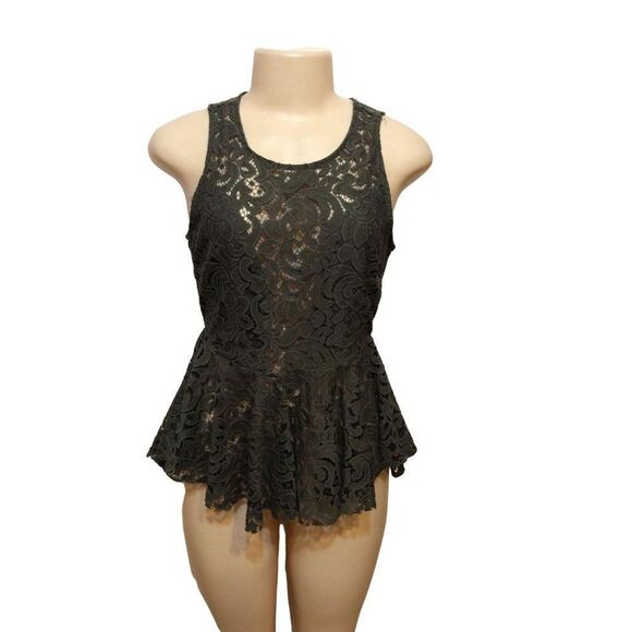 HAUTE Monde Lacy Sleeveless Tops With Skirted Botton Hem Size S Olive Green - Picture 1 of 4